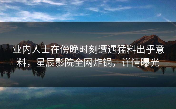 业内人士在傍晚时刻遭遇猛料出乎意料，星辰影院全网炸锅，详情曝光
