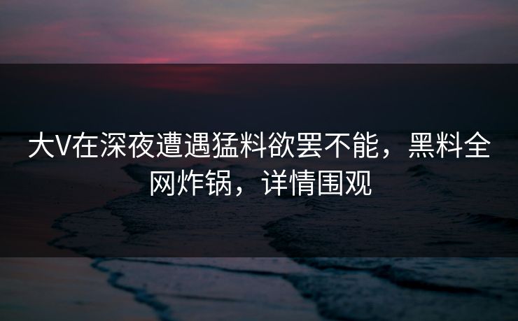 大V在深夜遭遇猛料欲罢不能,黑料全网炸锅,详情围观